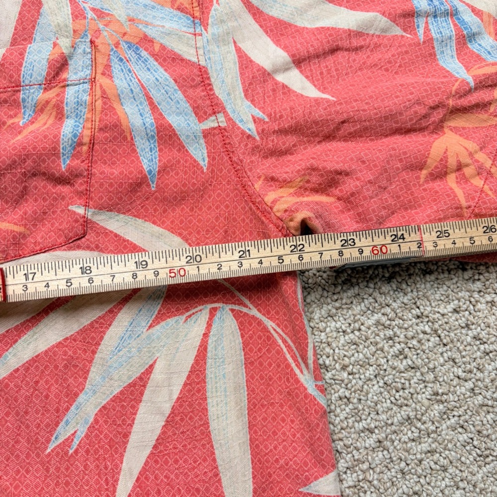Tommy Bahama Mens Large 100% Silk Bamboo Leaf Print Short Sleeve Camp Shirt Pink - Picture 5 of 6